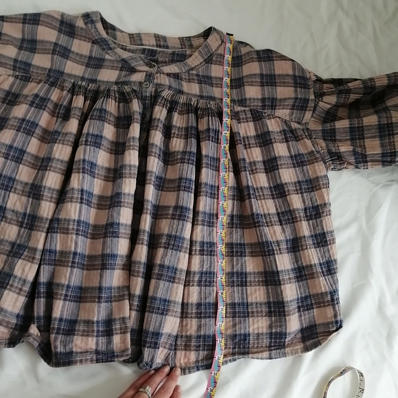 Free People We The Free Jessi Plaid Pleated Trapeze Top Balloon Sleeves Large - Picture 15 of 16